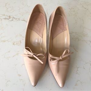 Vintage Charles Jourdan Pointed Toe Bow Pumps - Nude Pink